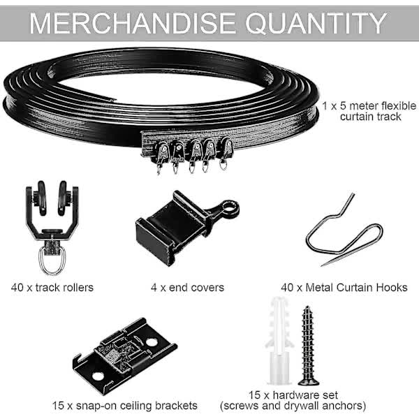 Black Bendable Ceiling Curtain Track 5 Meter Flexible Compatible with Curtains - Image 3
