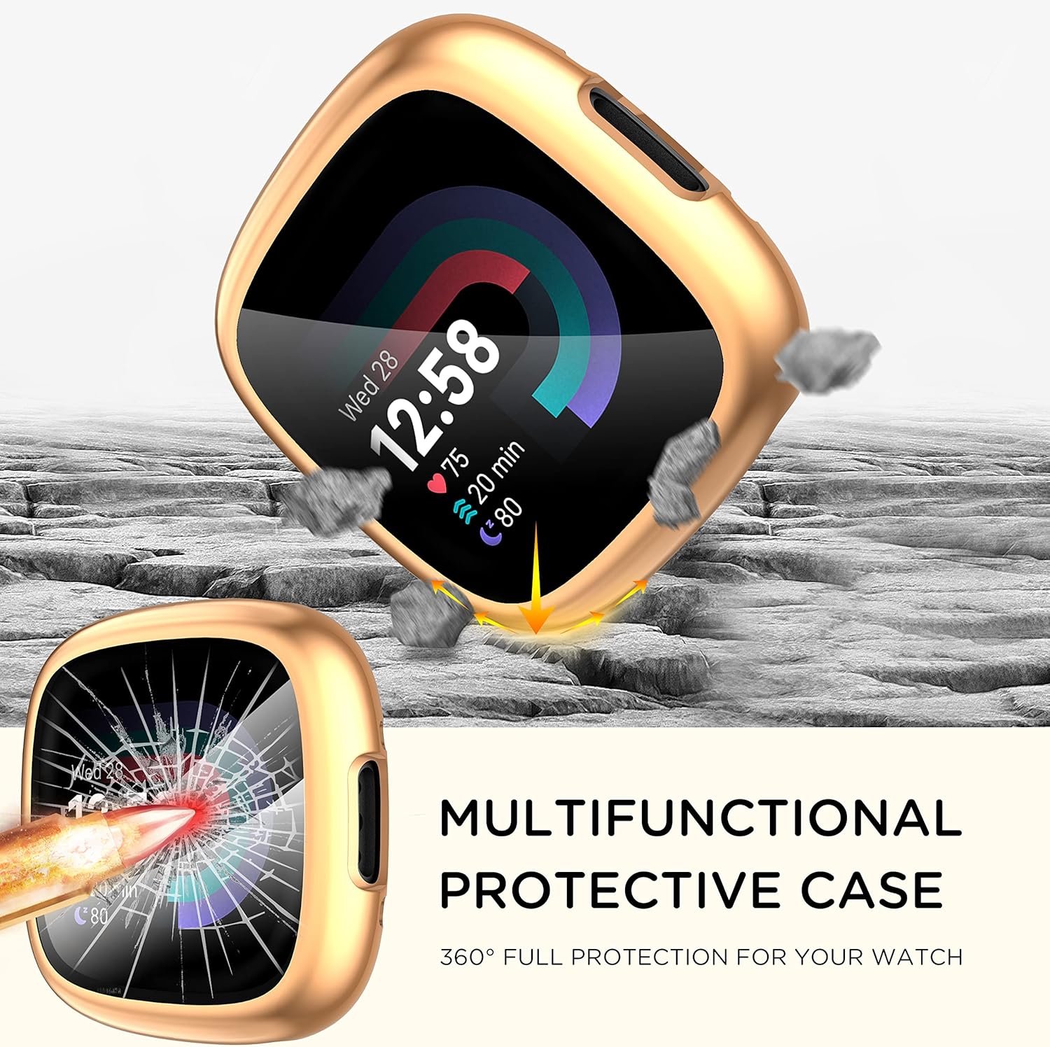 Fitbit Versa 4 Sense 2 Screen Protector Case 4-Pack Shockproof Soft TPU Full Protection - Image 4