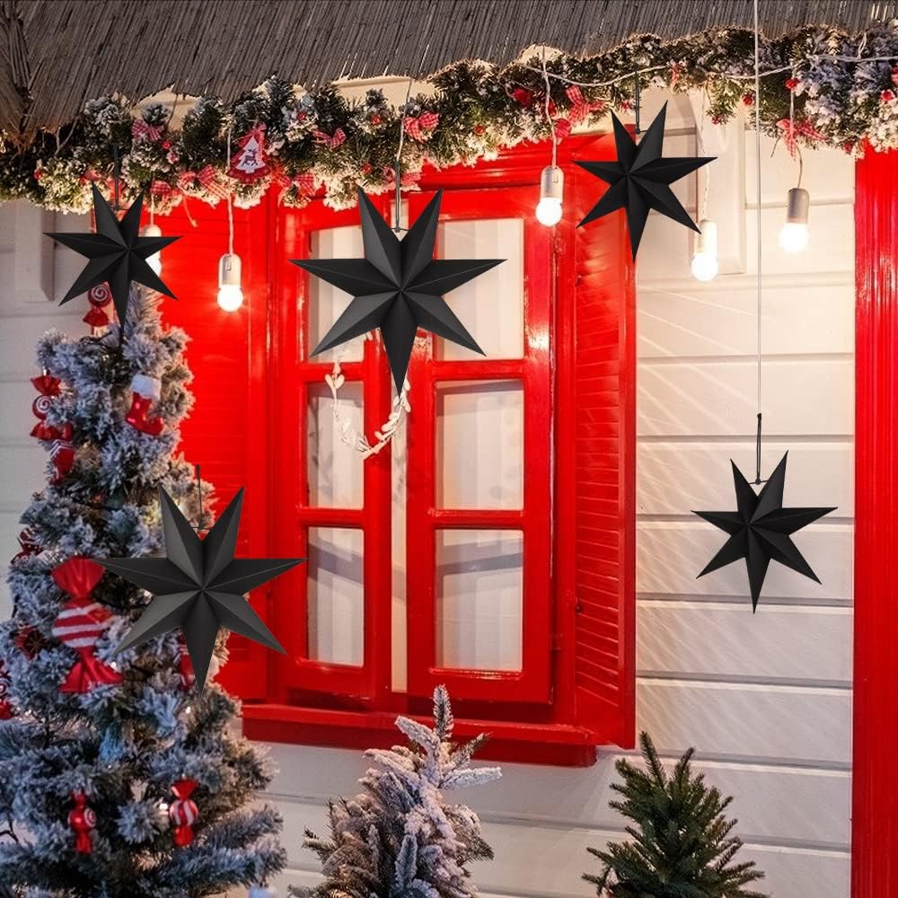 Hanging Christmas Decorations, 5 pcs Hanging Black Stars, Black Paper Star, 3 pcs Diameter 25cm, 2 pcs Diameter 40cm for Wedding, Christmas Party, DIY Black - Image 6