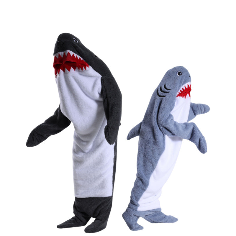 Shark-shaped sleeping bag blanket cartoon animal jumpsuit flannel men's and women's home clothes shark pajamas Blue-gray shark 140 - Image 2