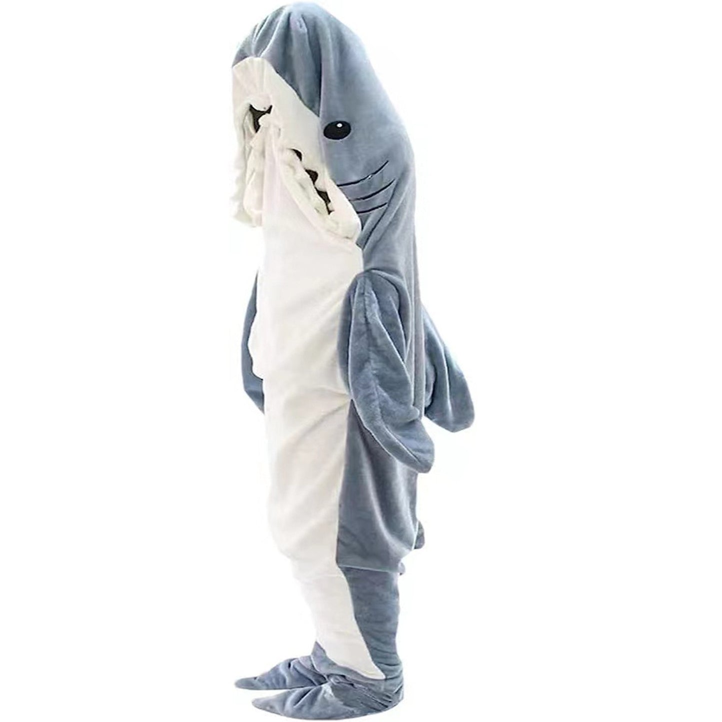 Shark-shaped sleeping bag blanket cartoon animal jumpsuit flannel men's and women's home clothes shark pajamas Blue-gray shark 140 - Image 4