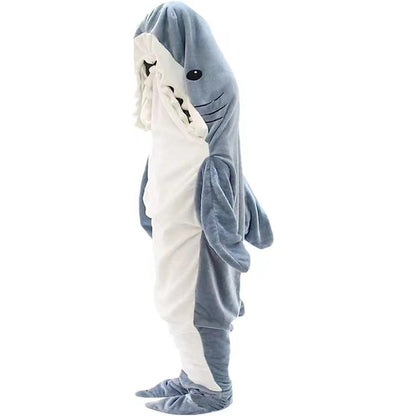 Shark-shaped sleeping bag blanket cartoon animal jumpsuit flannel men's and women's home clothes shark pajamas Blue-gray shark 140 - Image 4