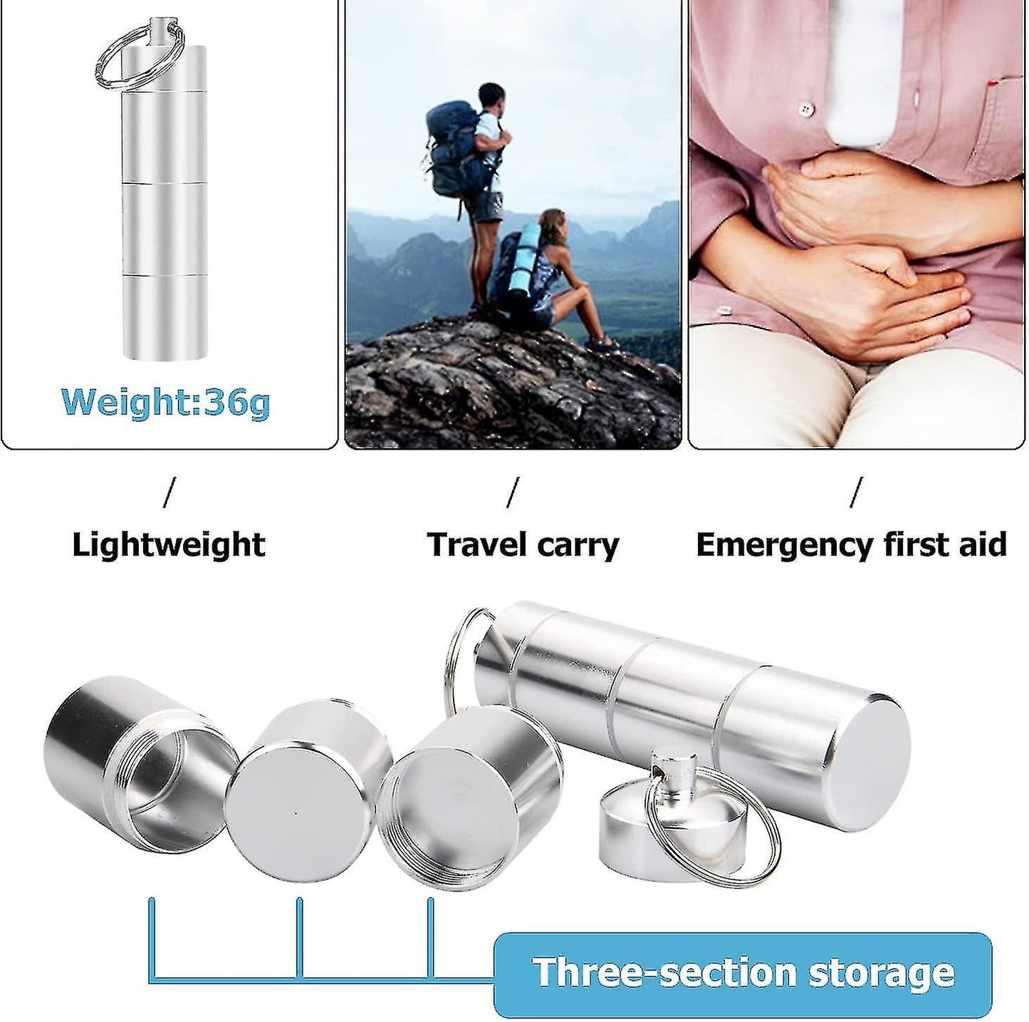 2 Pieces Aluminum Pill Box Portable Pill Organizer 3 Compartments Metal Pill Case Pocket Gift - Image 4