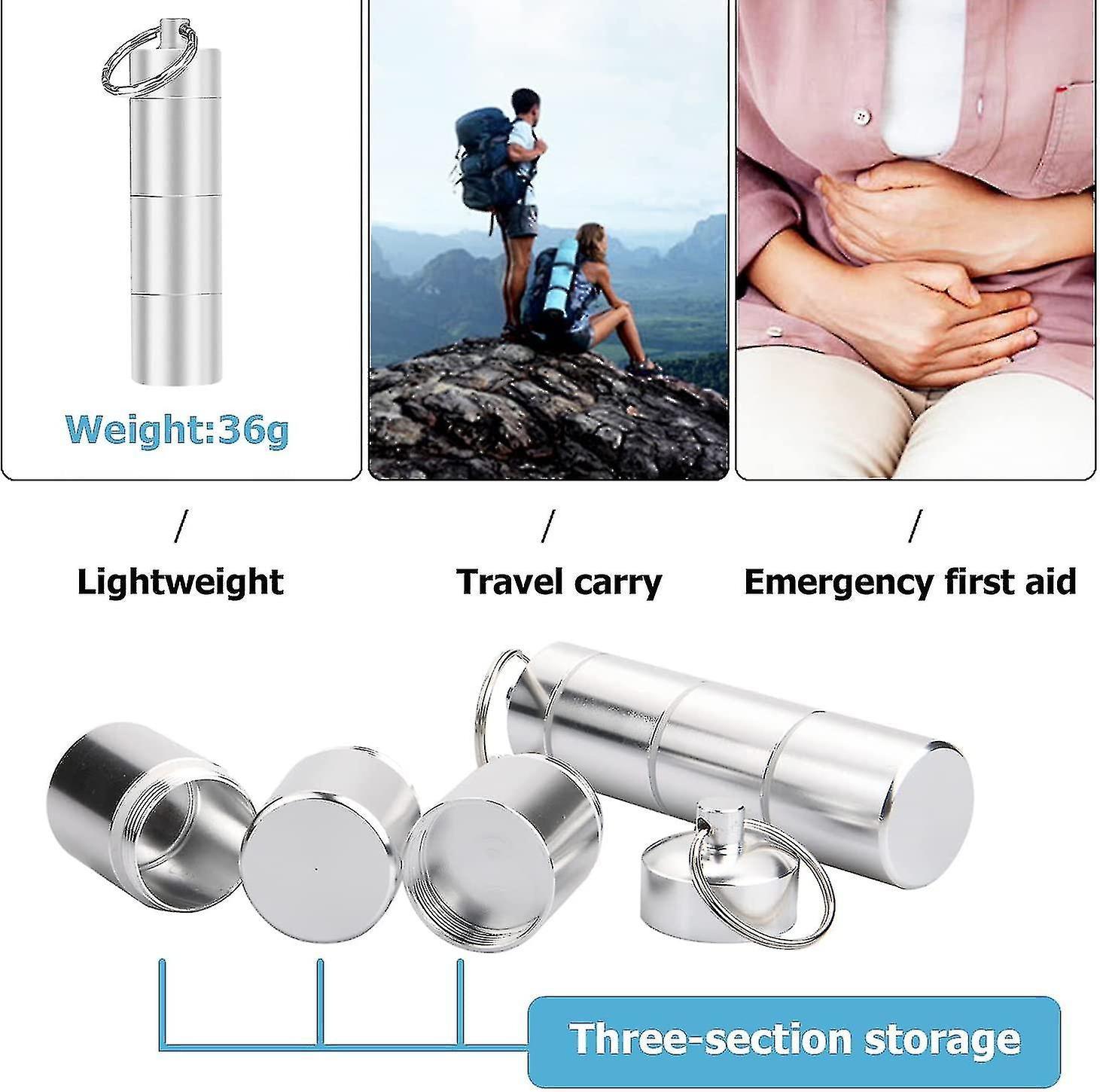 2 Pieces Aluminum Pill Box Portable Pill Organizer 3 Compartments Metal Pill Case Pocket Gift - Image 4