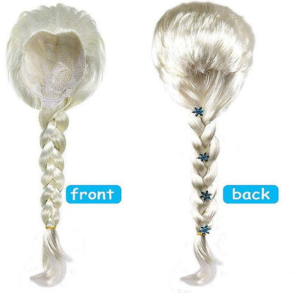 Elsa Cosplay Costume Set with Princess Dress, Gloves, Crown, Wand, Jewelry, Wig, Necklace, Braid - Image 2