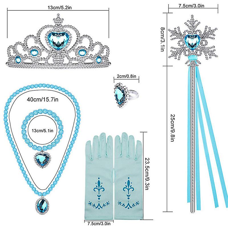 Elsa Cosplay Costume Set with Princess Dress, Gloves, Crown, Wand, Jewelry, Wig, Necklace, Braid - Image 3