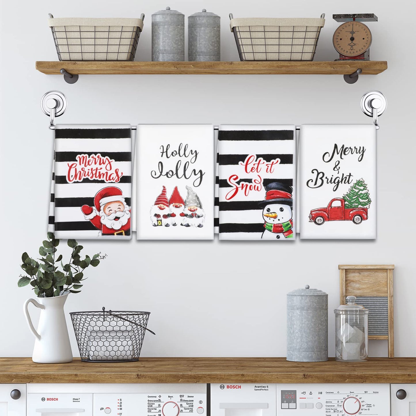 Christmas Kitchen Towels Set of 4, 18x26 inch Dishcloth for Drying Dishes