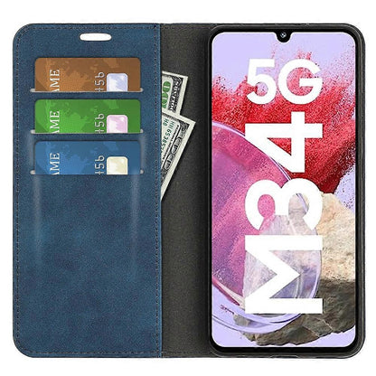 Compatible with Samsung Galaxy M34 5G Phone Case Retro Skin Magnetic Leather Dark Blue - Image 4