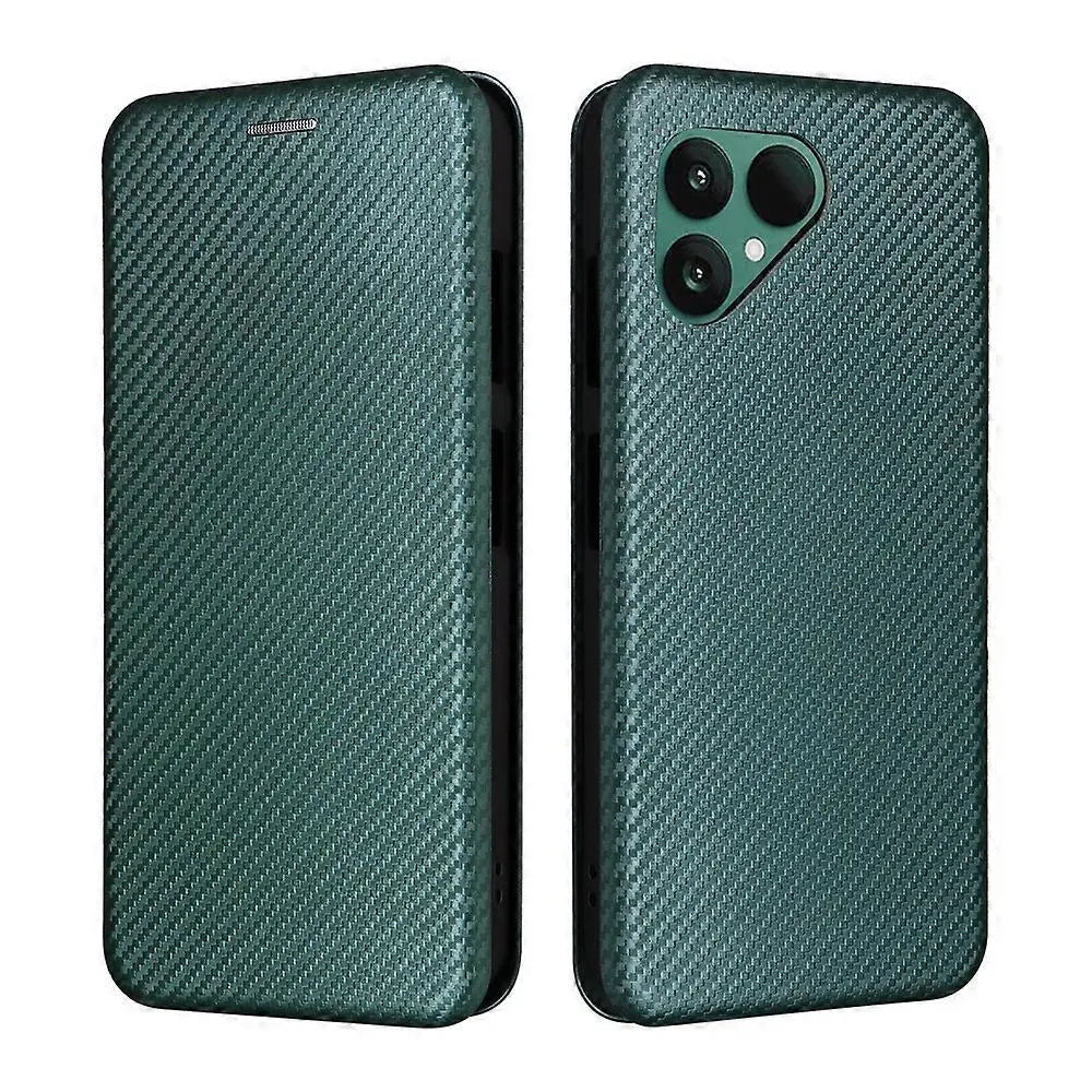 Fairphone 6 Case with Carbon Fiber Texture, Drop-Proof PU Leather Phone Cover Green, Compatible with Fairphone 6