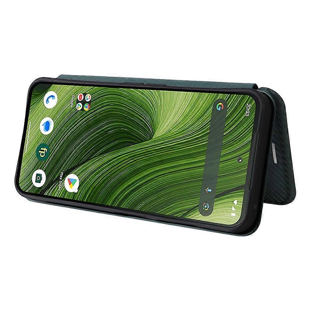 Fairphone 6 Case with Carbon Fiber Texture, Drop-Proof PU Leather Phone Cover Green, Compatible with Fairphone 6 - Image 3