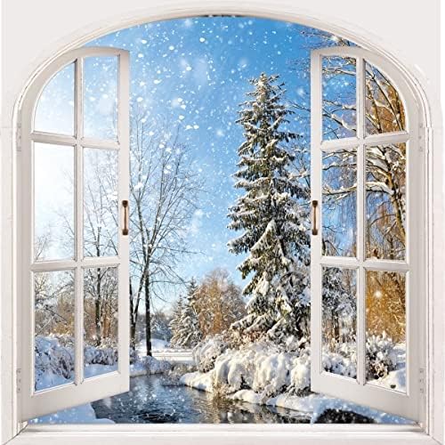Winter Snow Scene Shower Curtain 180cm x 180cm Blue Sky Christmas Tree River Holiday Bath Curtain - Image 3