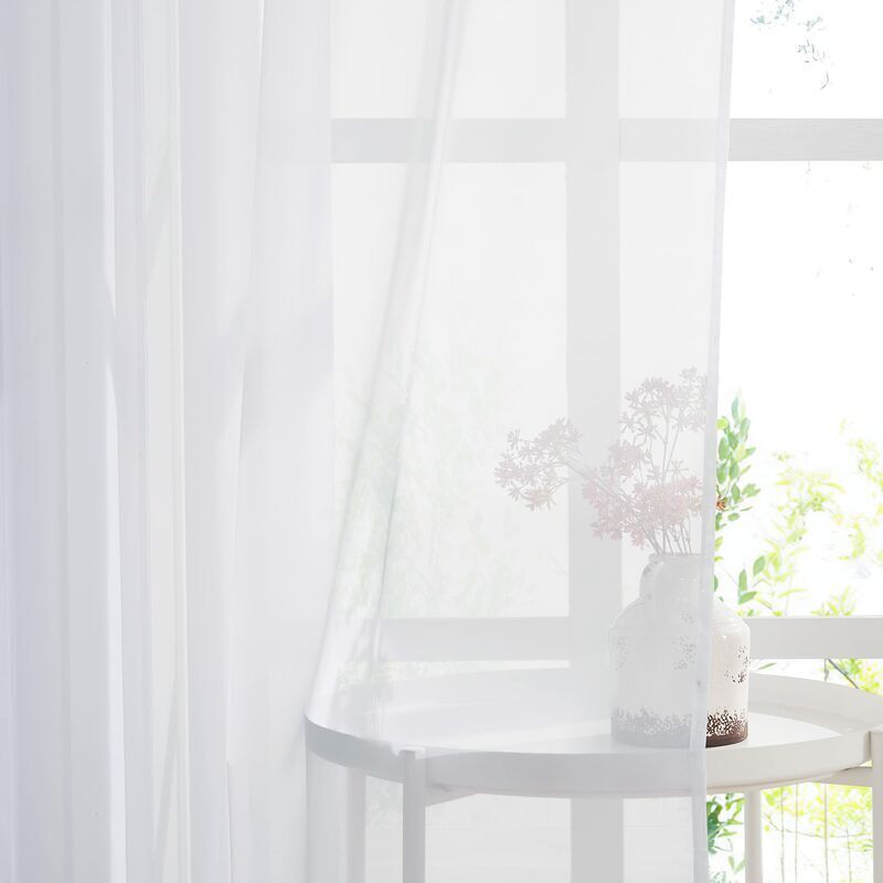 White Sheer Curtains Set of 2 132x160 cm Organza Tulle Eyelets Transparent Light Filter for Bedroom Kitchen - Image 3