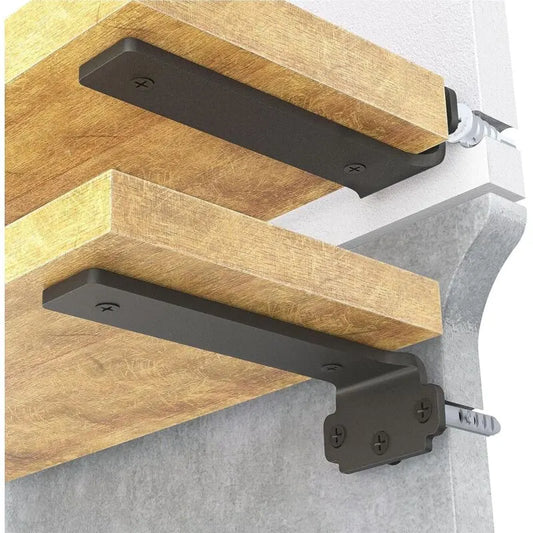 6-pack 10cm Floating Shelf Brackets, Heavy Duty Shelf Brackets for Shelves, Black Painted Metal Wall Mounted Shelf Brackets, 75kg Load Capacity