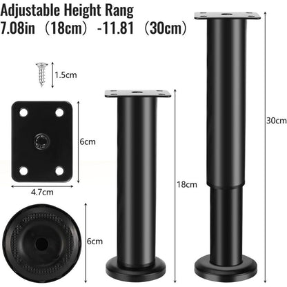 Furniture Legs Black 4 pcs Adjustable 18-30 cm with 18 Screws Metal Cabinet Feet for Sofa Table Chair - Image 2