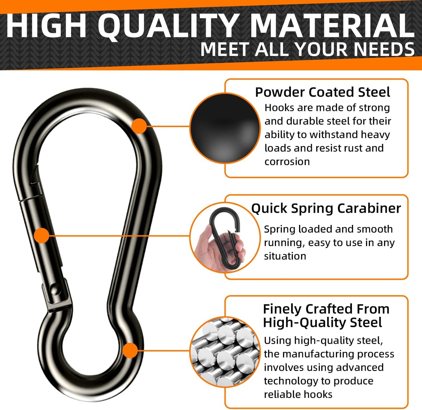 Heavy Duty Carabiners 2-Pack for Keys Camping Fishing, 10cm Length 4.9cm Width, Large Rope Connector - Image 3
