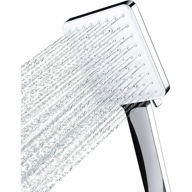 DEBUNS High Pressure Shower Head, Large Square with One-Hand Control, 6 Shower Modes, Chrome