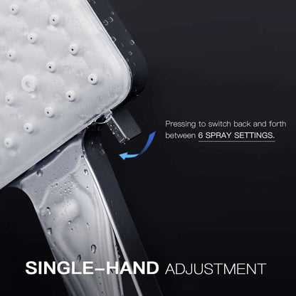 DEBUNS High Pressure Shower Head, Large Square with One-Hand Control, 6 Shower Modes, Chrome - Image 3