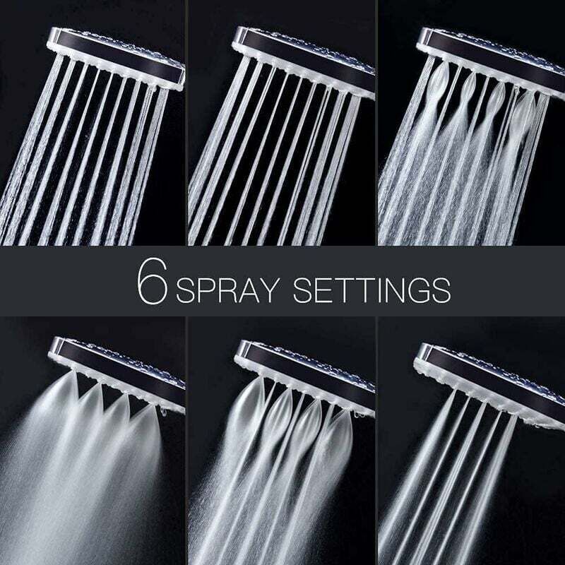 DEBUNS High Pressure Shower Head, Large Square with One-Hand Control, 6 Shower Modes, Chrome - Image 4