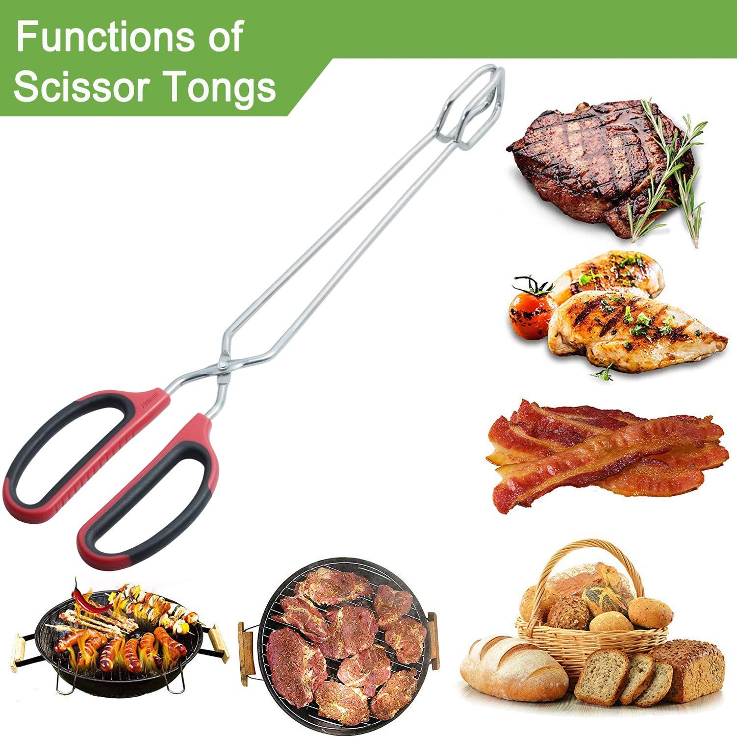 PROFESSIONAL QUALITY DURABLE STAINLESS STEEL Extra Long Scissor Tongs Stainless Steel Barbecue Grill Tongs - Image 4