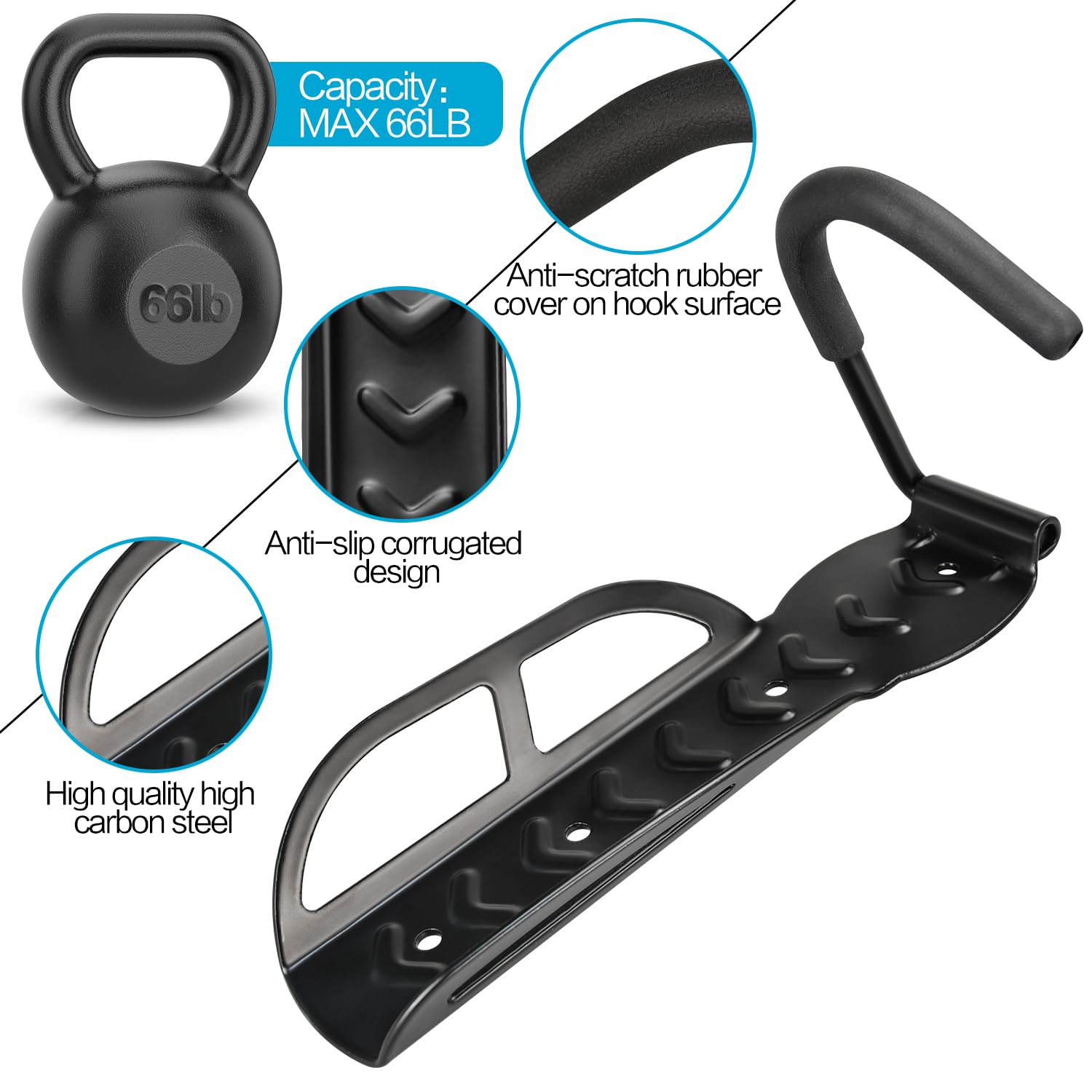 Garage Wall Mounted Bike Rack 2 Pack Heavy Duty Steel Hook Compatible with Oral-B Holds 66 lbs - Image 3