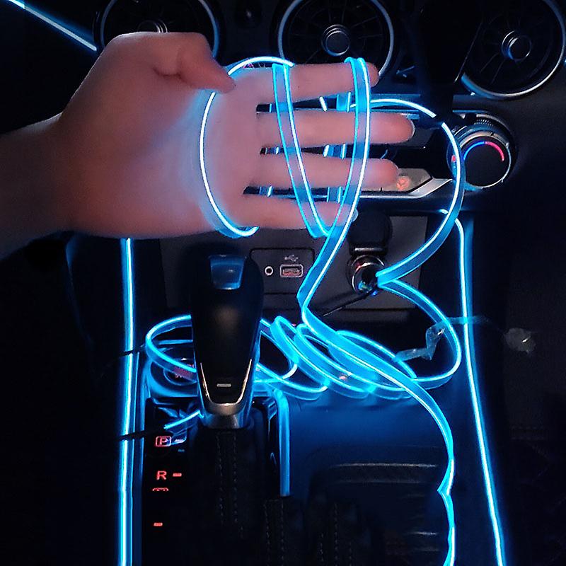 Car LED Interior Strip Light 3m USB Neon Wire Lamps Glowing Ambient Lighting Car Decorations Interior Red - Image 2
