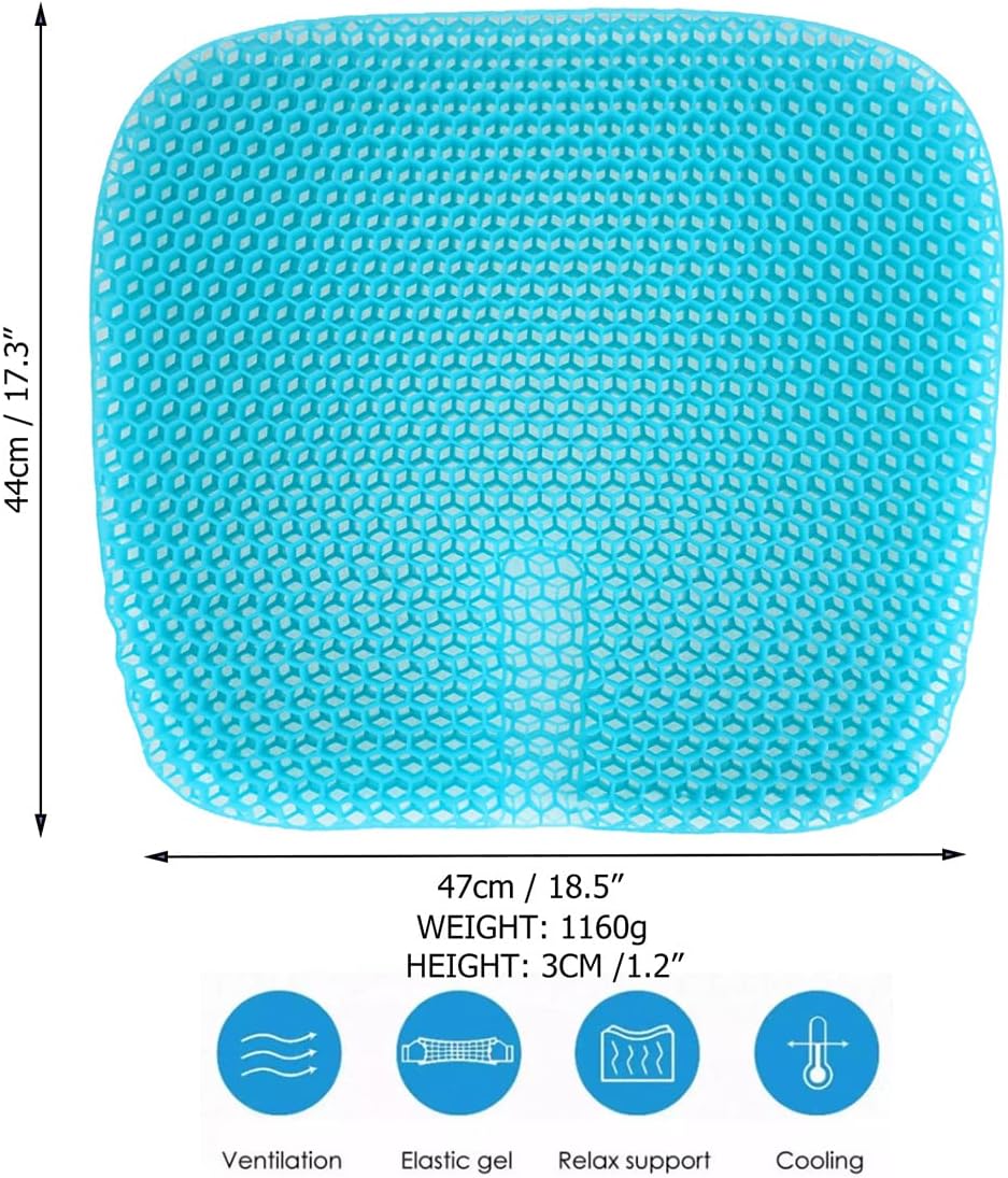Gel Seat Cushion for Long-Term Sitting, Gel Cushions for Pressure Relief, Double Thick Gel Cushion for Sitting, Seat Cushions for Office Chairs with - Image 2