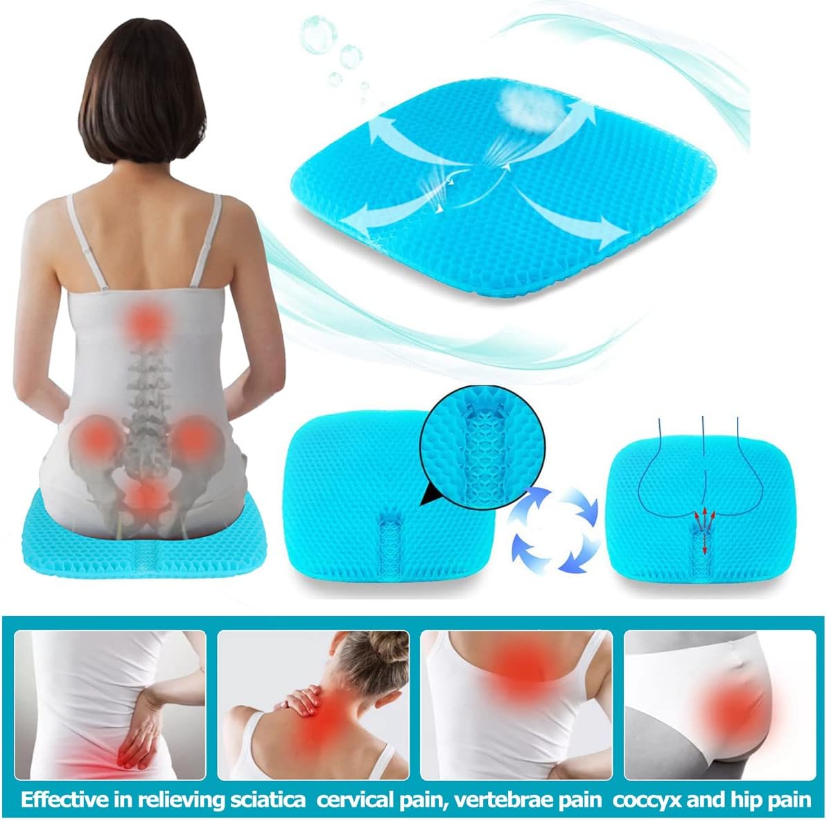 Gel Seat Cushion for Long-Term Sitting, Gel Cushions for Pressure Relief, Double Thick Gel Cushion for Sitting, Seat Cushions for Office Chairs with - Image 4