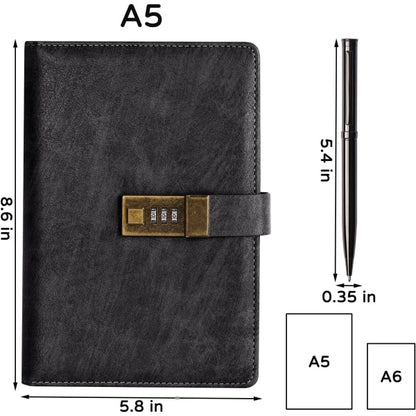 Diary with Lock, A5 PU Leather Journal with Lock, 240 Pages, Vintage Lock Journal Password Protected Notebook with Pen and Gift Box, 21.8 x 14.7 cm - Image 5
