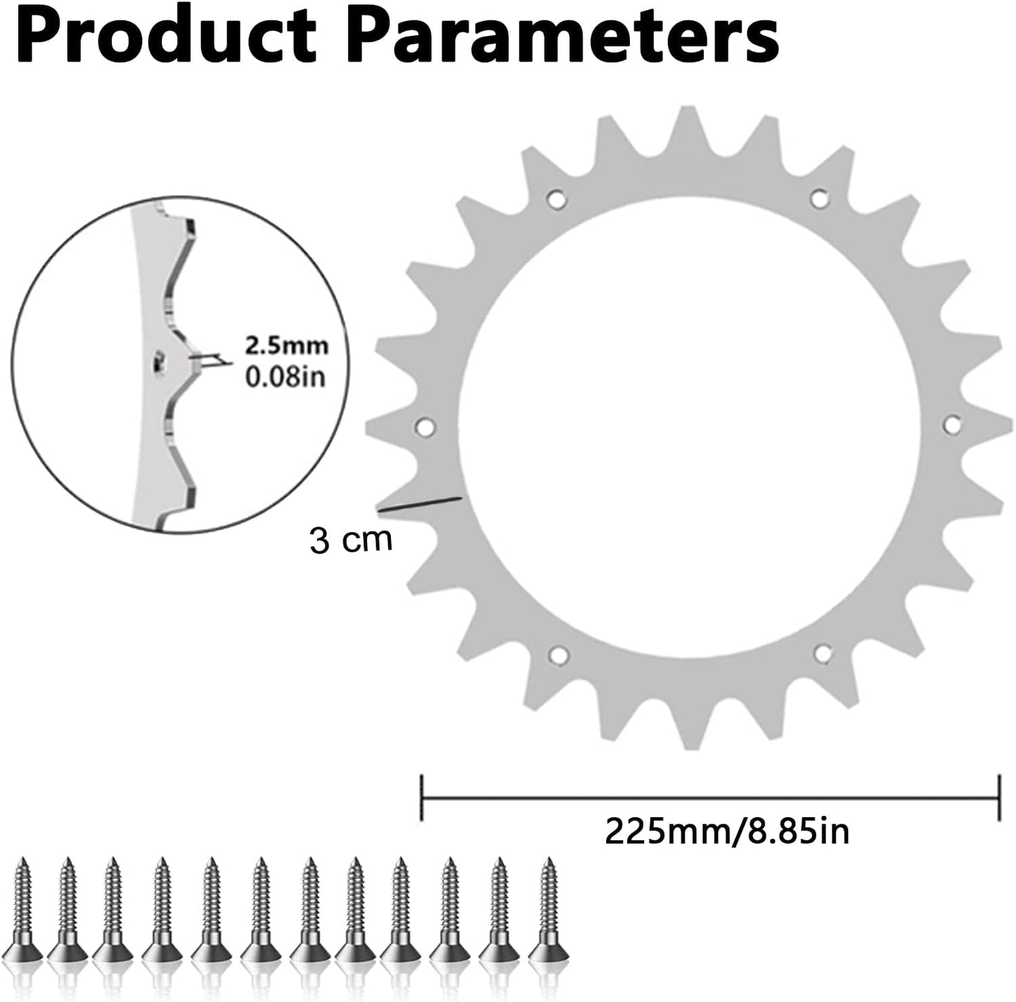Worx Landroid L Lawn Mower Stainless Steel Spikes 225 mm Wheel Compatible with 12 Screws - Image 3