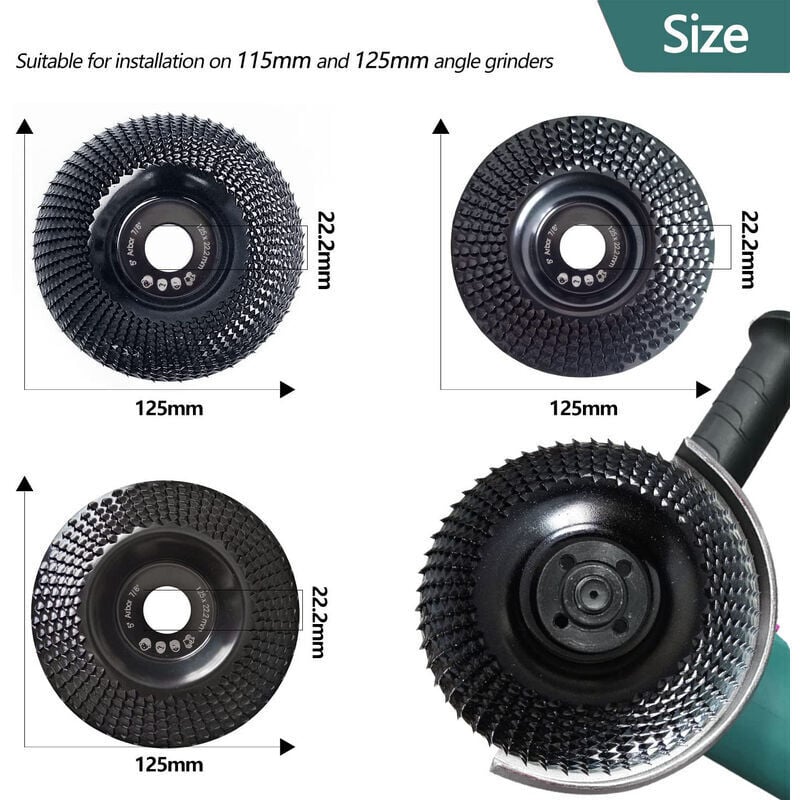 Wood sanding disc 125 mm, 3-piece sanding discs for shaping, sanding and cutting. Wheel for angle grinder, - Image 4