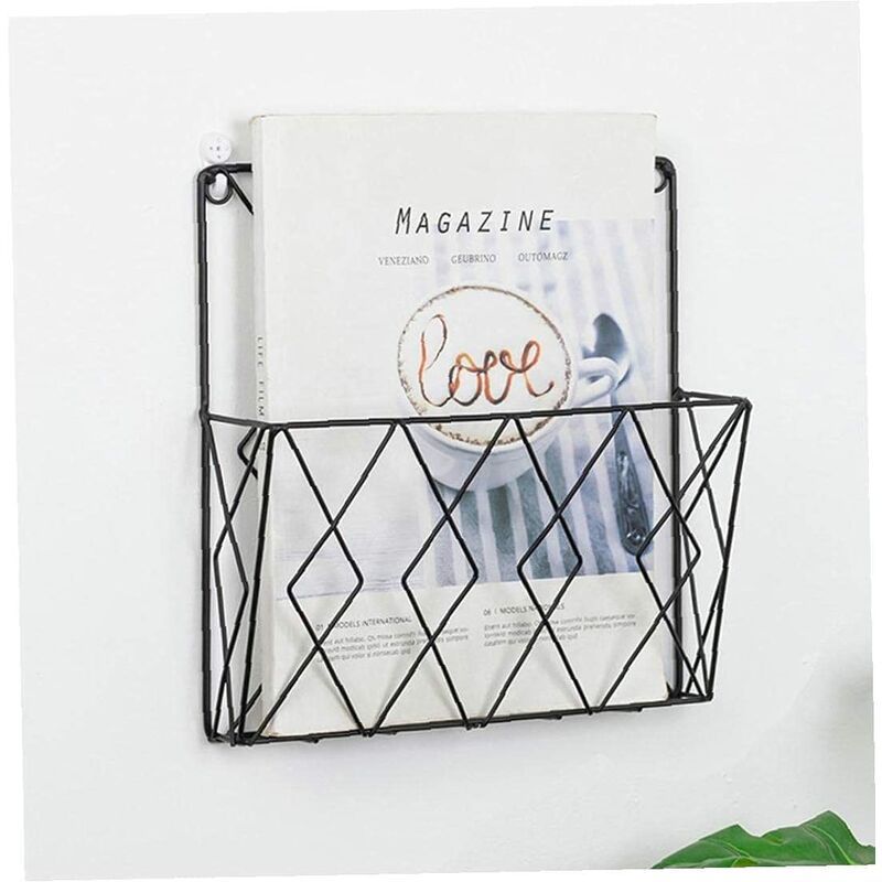 Wall Mounted Newspaper Holder Newspaper Shelf Storage Rack Black Pull - Image 3