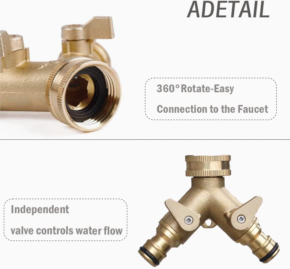 2-way brass tap connector, with single valves, yellow - Image 2