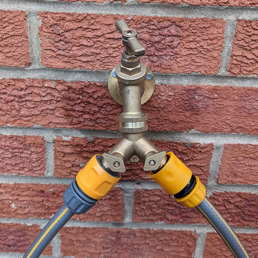 2-way brass tap connector, with single valves, yellow - Image 5