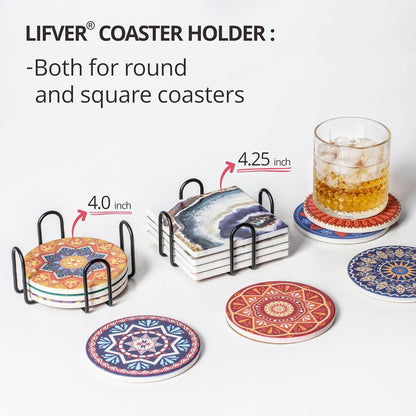 Minimalist Black Iron Coaster Holder Compatible with Round and Square Coasters - Image 3