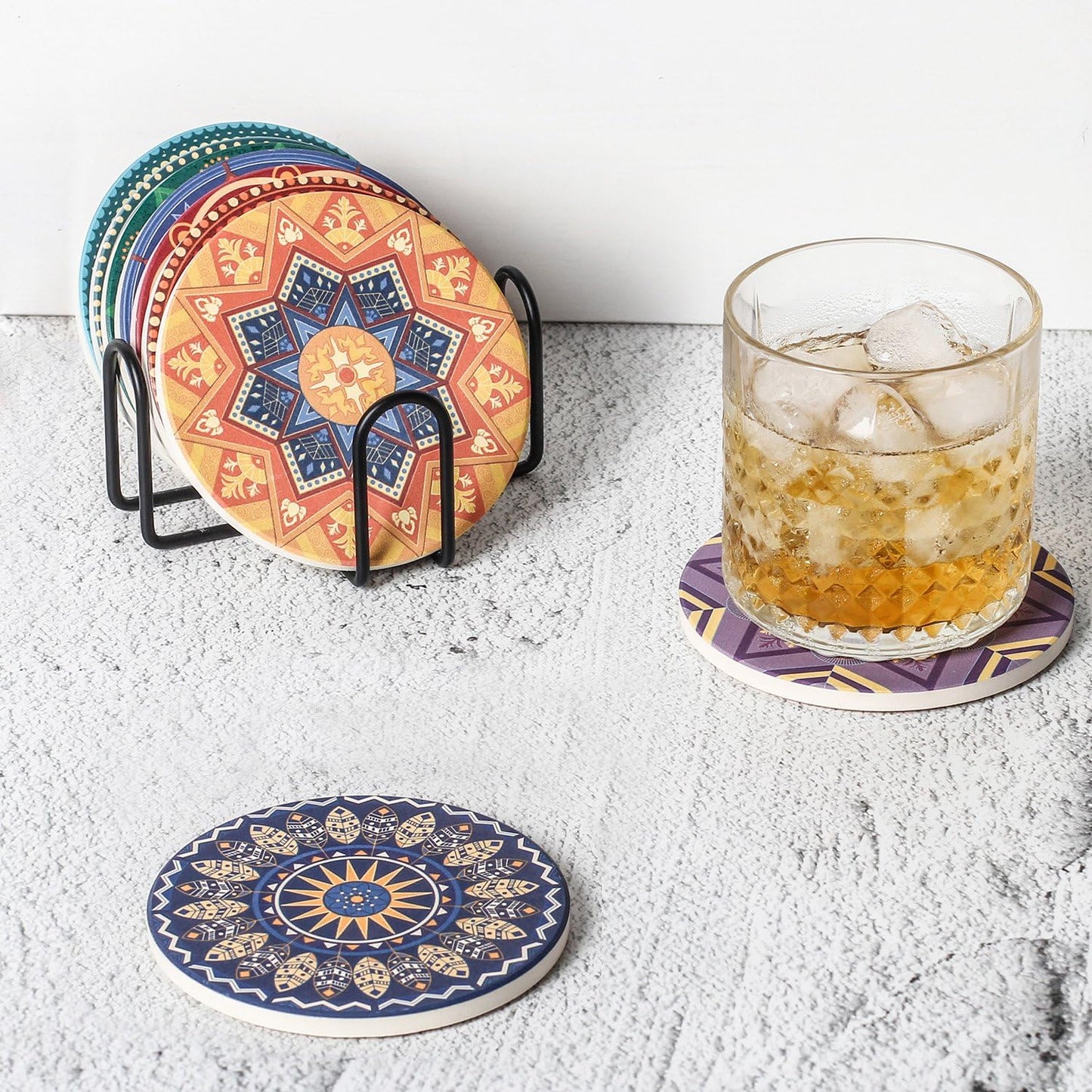 Minimalist Black Iron Coaster Holder Compatible with Round and Square Coasters - Image 4