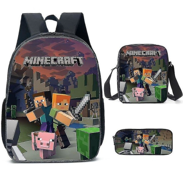 Minecraft-themed school bags for elementary and middle school students, Minecraft game peripheral backpack three-piece set K - Image 2