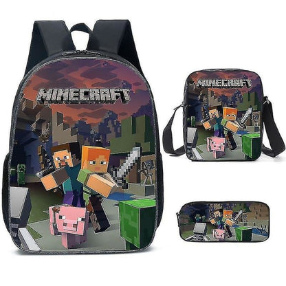 Minecraft-themed school bags for elementary and middle school students, Minecraft game peripheral backpack three-piece set K - Image 2