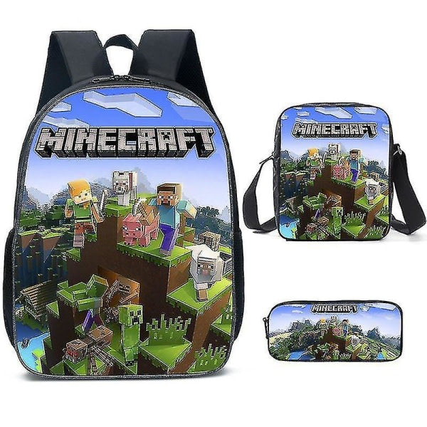 Minecraft-themed school bags for elementary and middle school students, Minecraft game peripheral backpack three-piece set K - Image 3