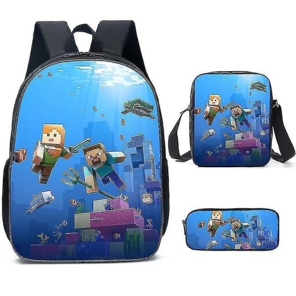 Minecraft-themed school bags for elementary and middle school students, Minecraft game peripheral backpack three-piece set K - Image 4