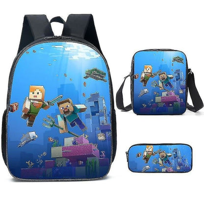 Minecraft-themed school bags for elementary and middle school students, Minecraft game peripheral backpack three-piece set K - Image 4