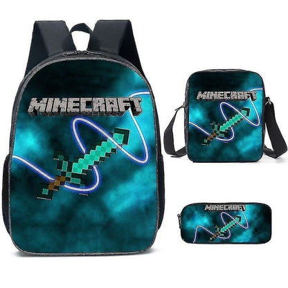 Minecraft-themed school bags for elementary and middle school students, Minecraft game peripheral backpack three-piece set K - Image 5