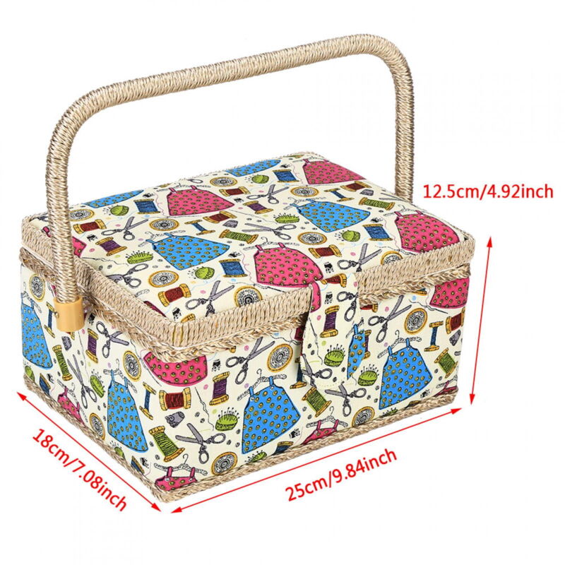 Sewing Accessories Basket with Removable Tray, 3 Colors, Needle and Thread Organizer, Fabric Storage Box with Pincushion and Inner Pocket, Home Craft Tools - Image 2