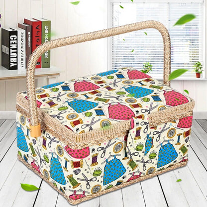 Sewing Accessories Basket with Removable Tray, 3 Colors, Needle and Thread Organizer, Fabric Storage Box with Pincushion and Inner Pocket, Home Craft Tools - Image 4