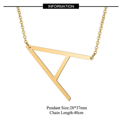 Gold Side Block Shaped Initial Letter Necklace for Women Stainless Steel English Letter AA - Image 2