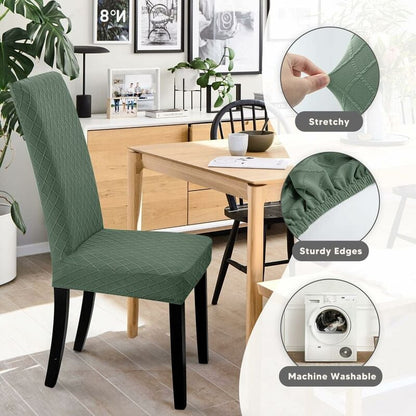 Stretch Dining Chair Covers 4 Pieces Green Washable Removable Universal Chair Covers - Image 3