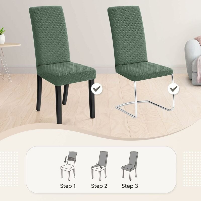 Stretch Dining Chair Covers 4 Pieces Green Washable Removable Universal Chair Covers - Image 4