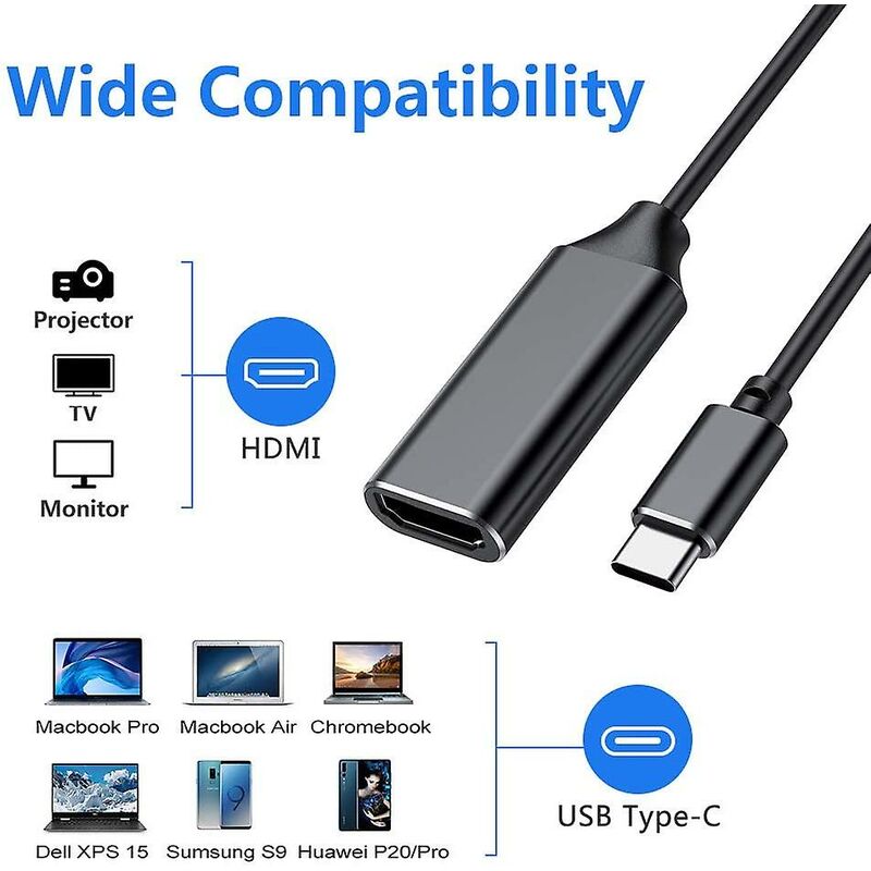 4K HDMI to USB C Adapter with Audio Video Output MacBook iPad Pro Samsung Huawei Compatible with Mate 20 Black - Image 3