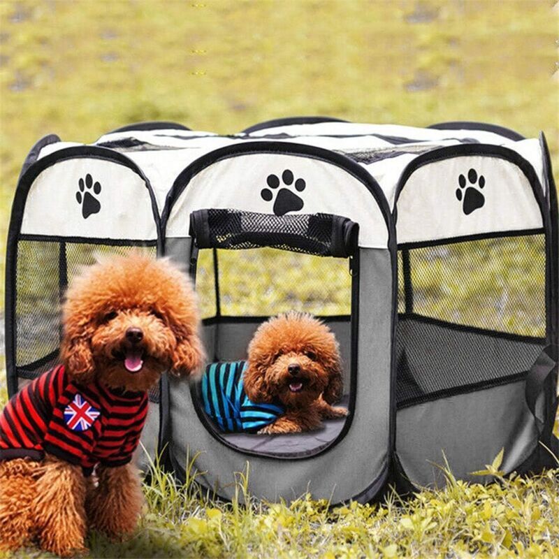 Foldable Playpen for Dogs and Cats Portable Soft Fabric Kennel Indoor Outdoor 74x74x43cm Gray - Image 3
