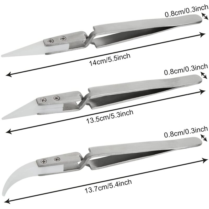 Precision Ceramic Inverted Soldering Tweezers 6pcs Non-conductive Antimagnetic with Pointed Curved Tips - Image 3