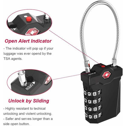 TSA Lock 4-Digit Combination Luggage Suitcase Alarm Anti-Theft Code with Opening Alarm Black 1 Piece - Image 4